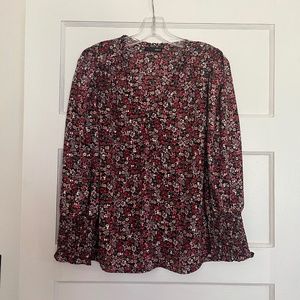 Aqua long-sleeve blouse, size medium, floral